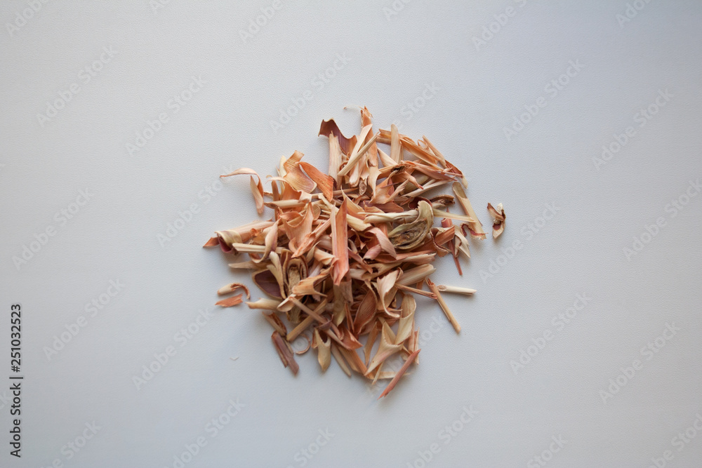 Heap of dry thai lemongrass isolated on white background from a high angle view Heap of dry thai lemongrass isolated on white background from a high angle view