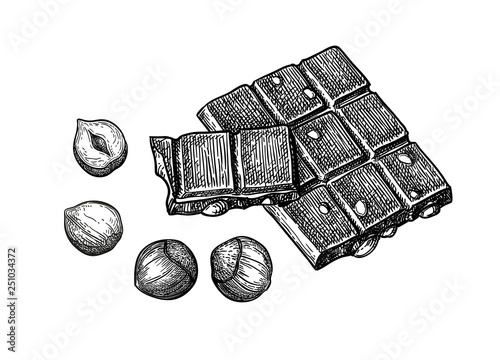 Bar of milk chocolate with hazelnuts.