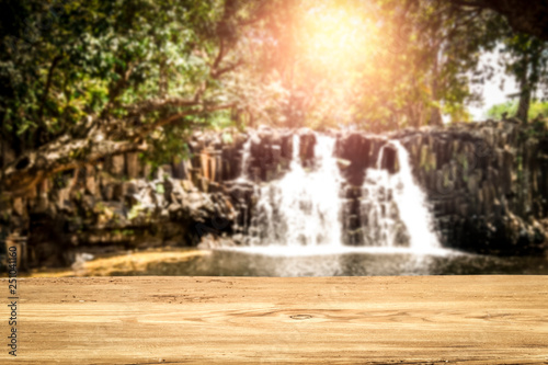 Desk of free space and waterfall 