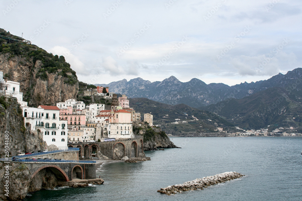 port view over the amalfi coast with clouds