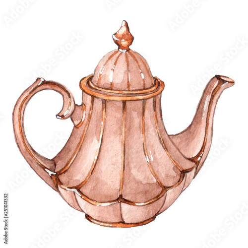 Watercolor vintage teapot set for tea party.
