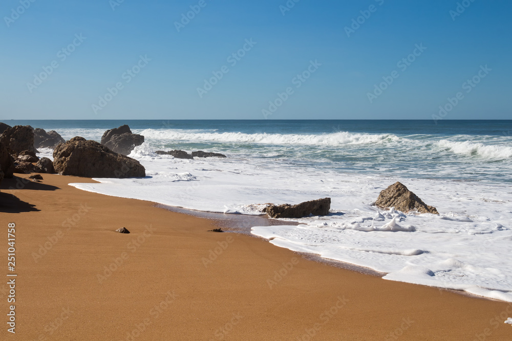 Rocks on the sandy beach, Lalla Fatna, Morocco Rocks on the sandy beach, Lalla Fatna, Morocco