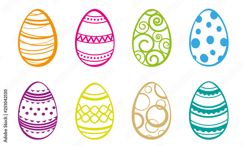 Happy Easter. Multicolored easter eggs. Easter patterns.