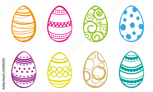 Happy Easter. Multicolored easter eggs. Easter patterns.