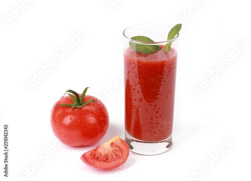 Wallpaper Mural fresh tomato juice - glass with fresh tomato juice and a fresh tomato with drops of water isolated on white Torontodigital.ca