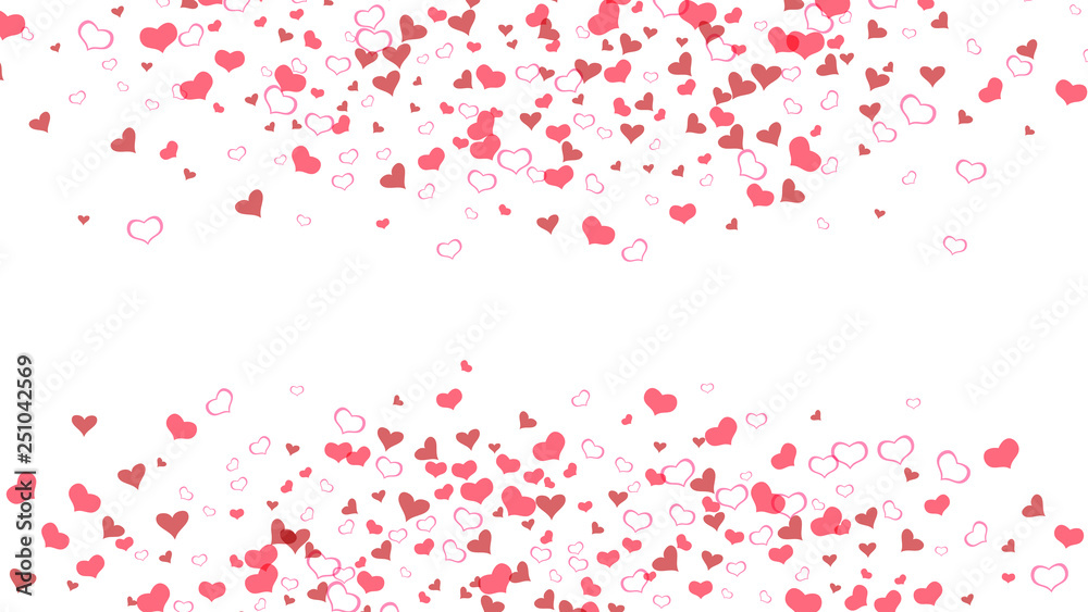 Red hearts of confetti crumbled. Red on White fond Vector. A sample of wallpaper design, textiles, packaging, printing, holiday invitation for Valentine's Day. Festive background. Red hearts of confetti crumbled. Red on White fond Vector. A sample of wallpaper design, textiles, packaging, printing, holiday invitation for Valentine's Day. Festive background.