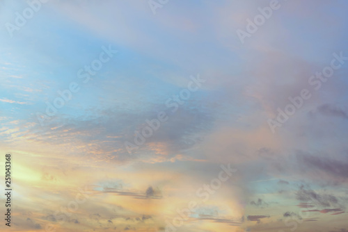 Twilight sky with effect of light pastel tone. Colorful sunset of soft clouds.