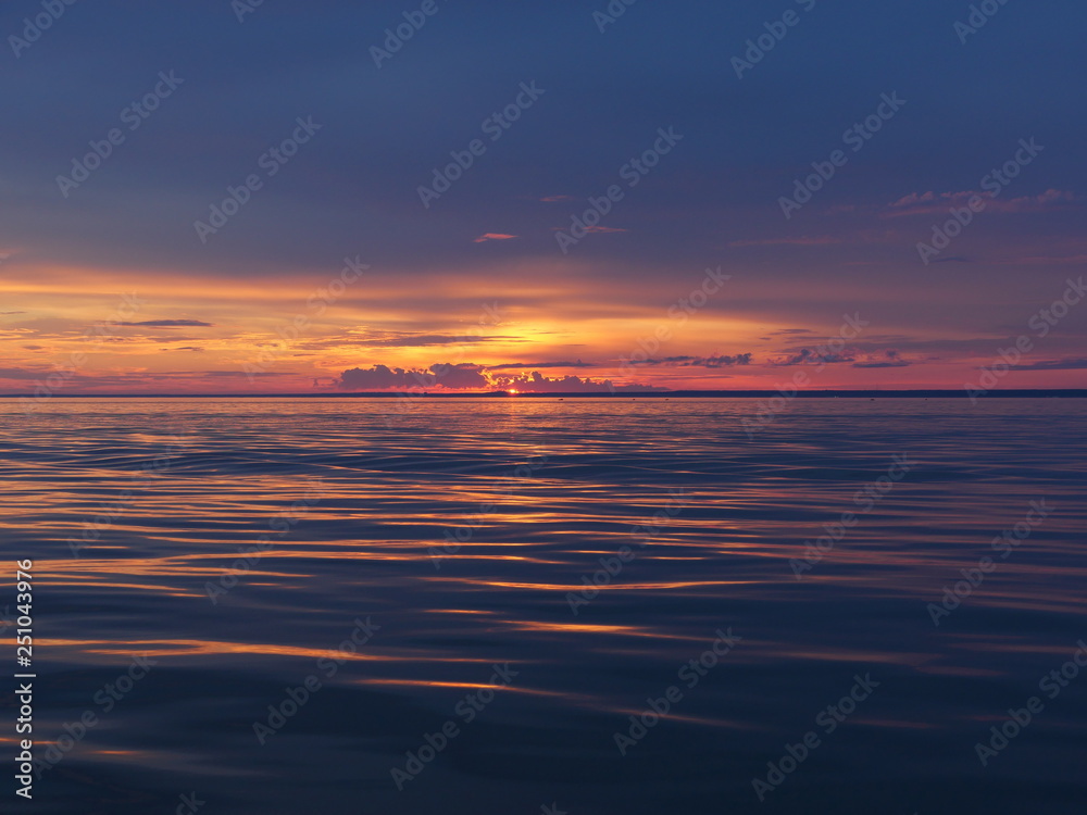 Crimson sunset over the sea Dusk