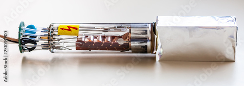 Stack of the dynodes in the photo multipliers tube.  Close up.