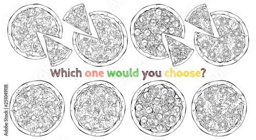 Set of different kinds of vector pizzas. Sketch.