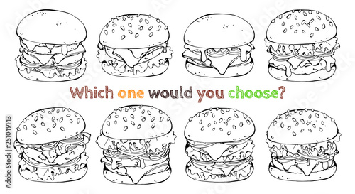 Set of different kinds of vector burgers. Sketch.