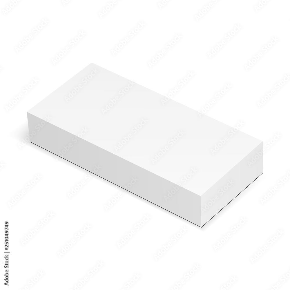 Blank rectangular box mockup isolated on white background - high-angle view. Vector illustration