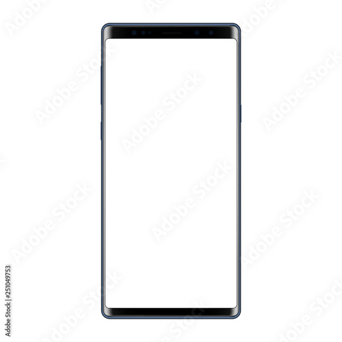 Modern frameless cellphone mockup with blank screen isolated on white background - front view. Vector illustration