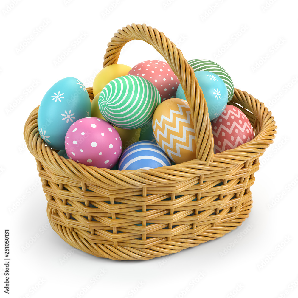 Easter eggs in a basket isolated on white. Easter eggs in a basket isolated on white.