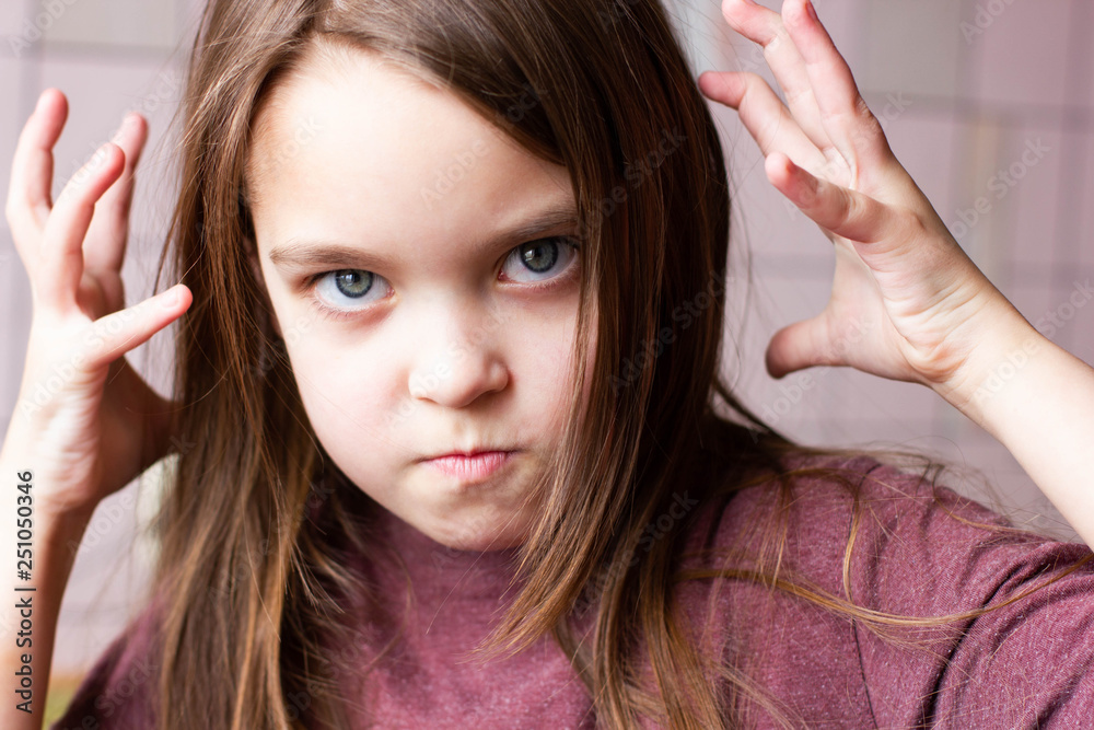 Fototapeta premium Aggressive child. Family violence.