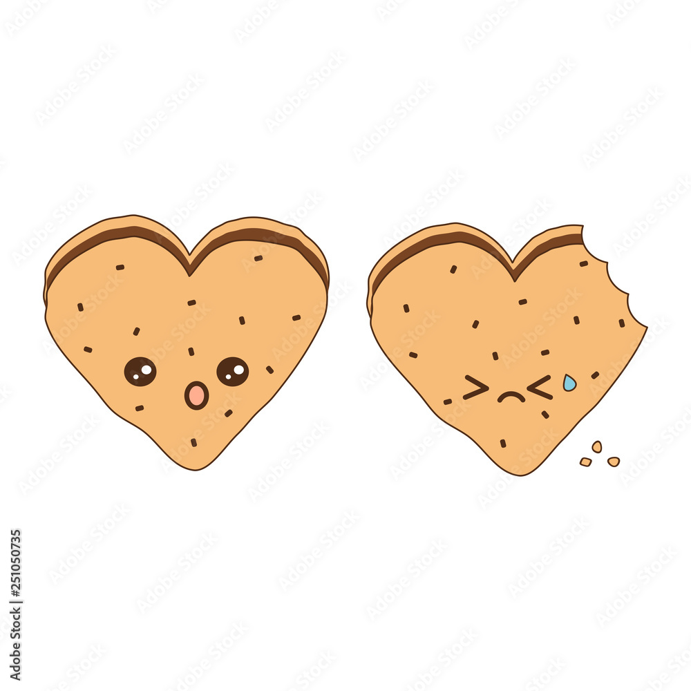 cute cartoon lovely heart shaped chocolate  cookie vector illustration isolated on white background