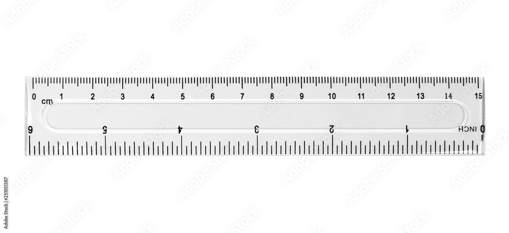 Ruler plastic transparent isolated on white background, with clipping path  Stock Photo