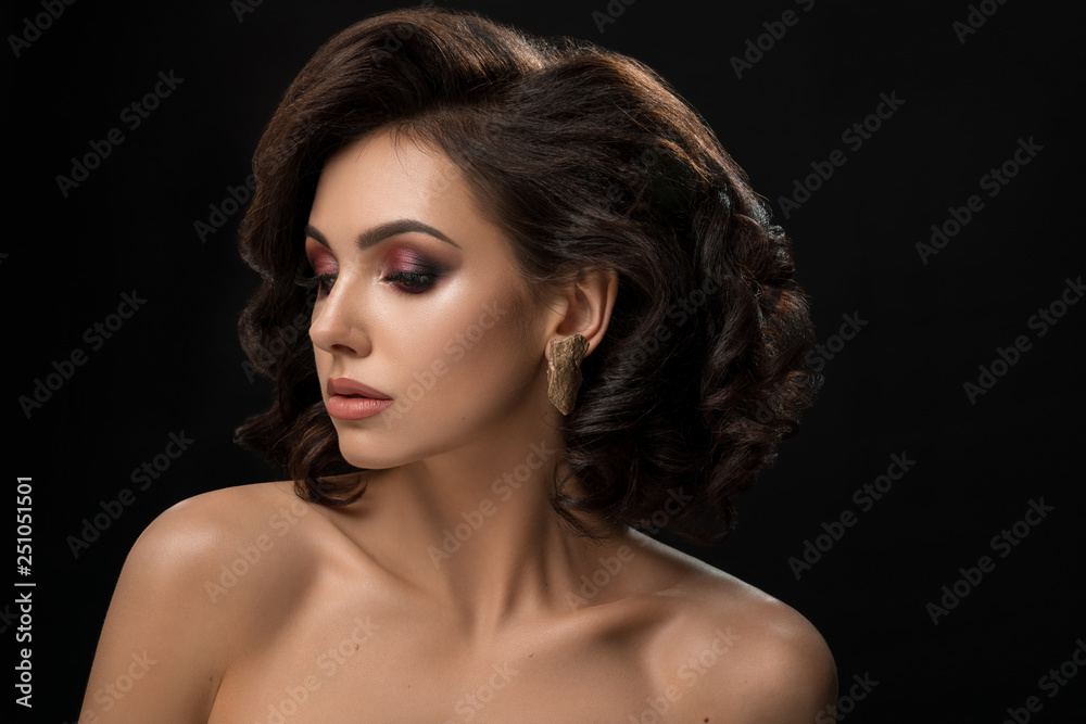 Seductive brunette with naked shoulders, perfect skin. Seductive brunette with naked shoulders, perfect skin.
