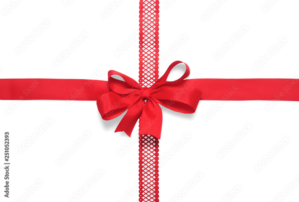 Red ribbon with a bow isolated on white background Red ribbon with a bow isolated on white background