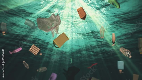 Underwater Plastic Garbage Trash in the Ocean (Loop) photo