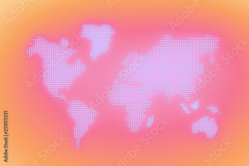 World map 3d with white dots and glowing pink background. 3d illustration.
