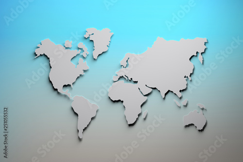 Fototapeta Naklejka Na Ścianę i Meble -  World map 3d in gray and blue colors with shadows and glowing edges. 3d illustration.