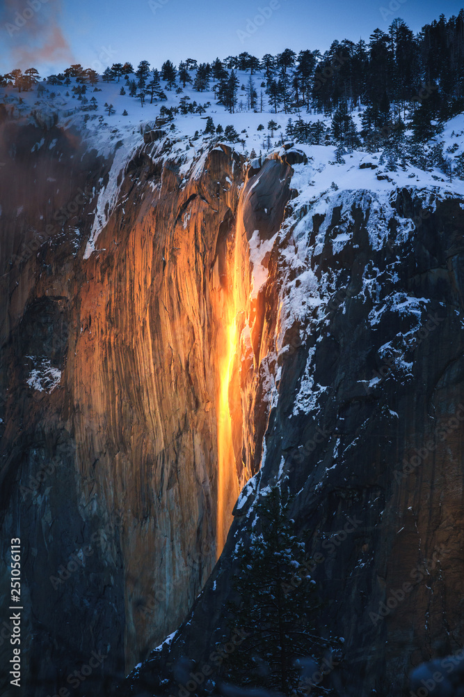 Yosemite Firefall at Sunset, Yosemite National Park, CA Stock Photo
