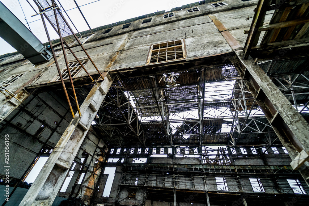 Destroyed factory. Old industrial building for demolition. Destroyed factory. Old industrial building for demolition.