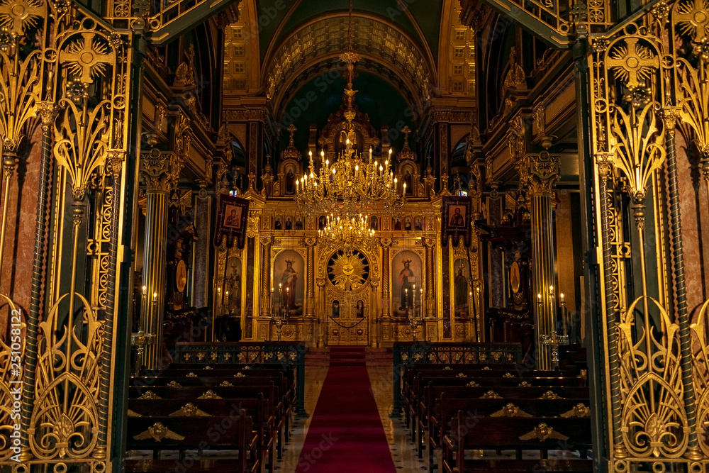 Bulgarian Church of Sveti Stefan. Interior of orthodox church. Istanbul Christian Church. Famous for being made of prefabricated cast iron elements in the neo-Gothic style