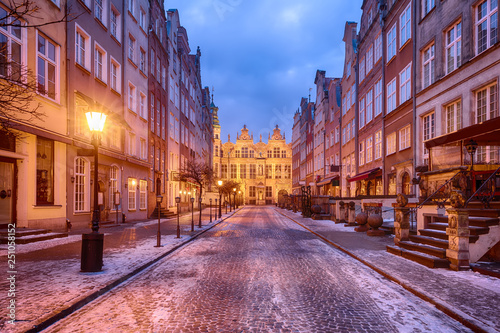 Piwna street in Gdansk, evening view, no people