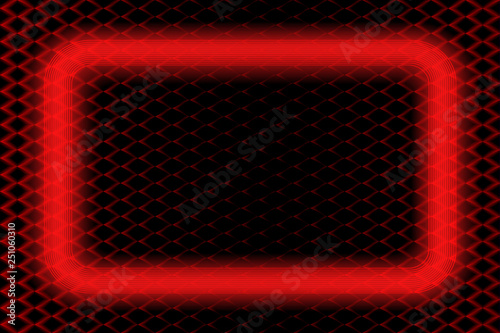 Abstract vector red background with grid and neon light frame.