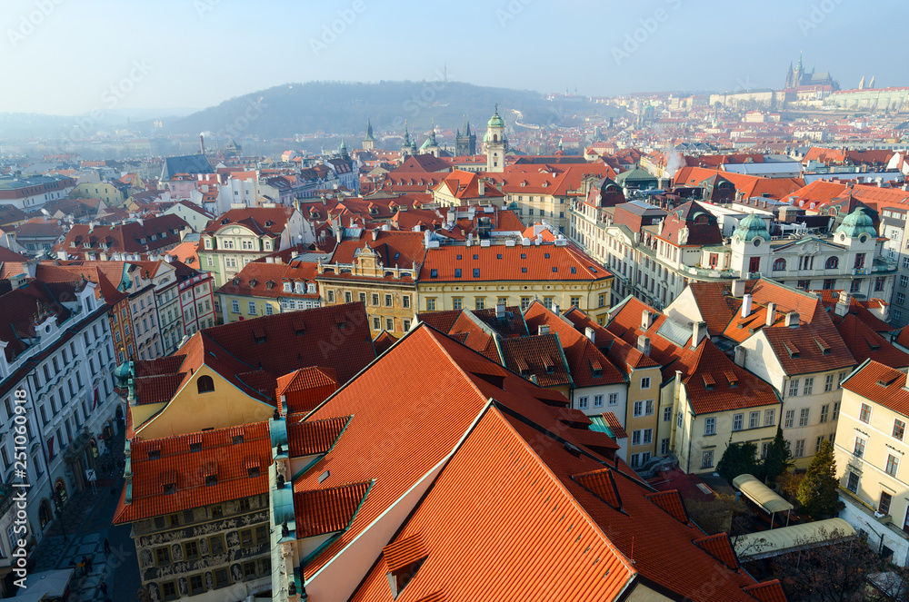Beautiful top view of historical center of Prague, Czech Republic