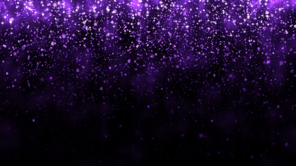 Luxury background with glitter falling purple particles. Beautiful holiday light background template for premium design. Falling shiny magic particle with light