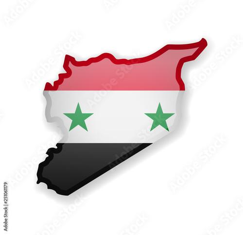 Syria flag and outline of the country on a white background. Vector illustration.