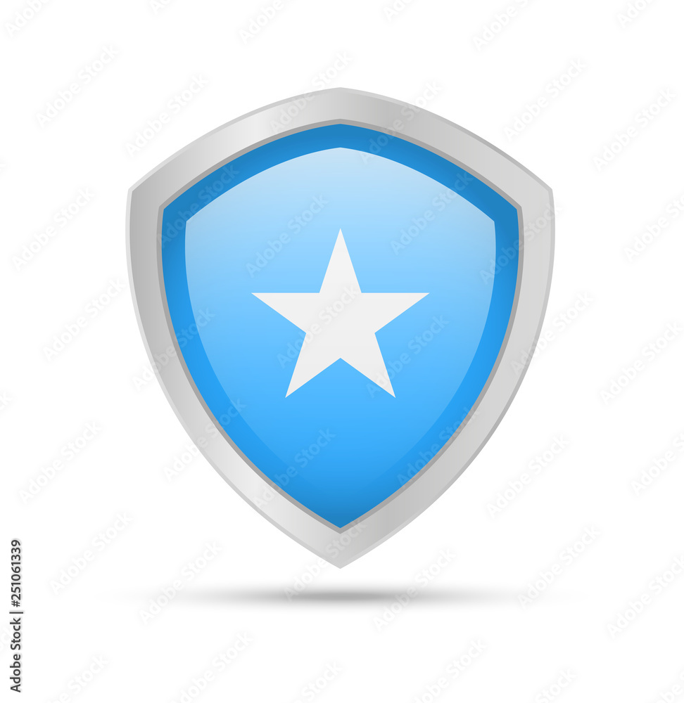 Shield with Somalia flag on white background. Vector illustration. Shield with Somalia flag on white background. Vector illustration.