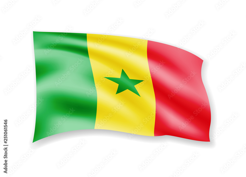 Obraz premium Waving Senegal flag on white. Flag in the wind vector illustration.