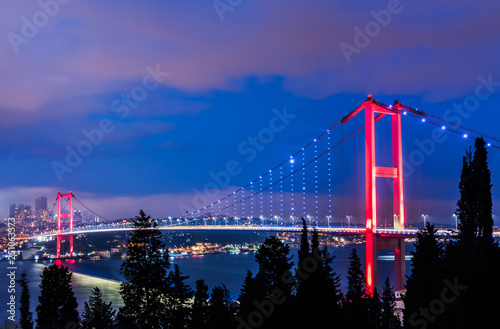 Istanbul Bosphorus Bridge (15th July Martyrs Bridge) view from Ortakoy. Istanbul, Turkey..