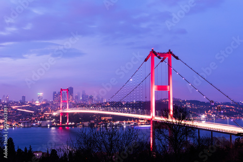 Istanbul Bosphorus Bridge  15th July Martyrs Bridge  view from Ortakoy. Istanbul  Turkey.