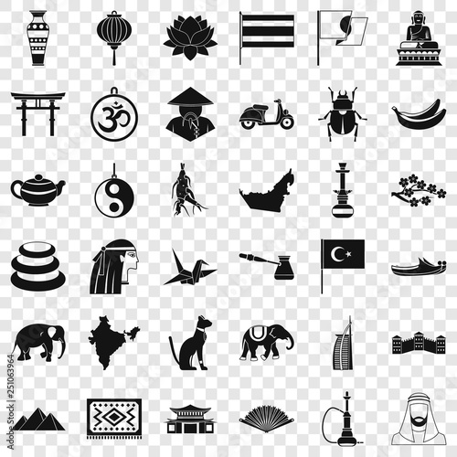 Asian things icons set. Simple style of 36 asian things vector icons for web for any design
