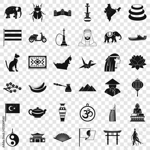 Asian trip icons set. Simple style of 36 asian trip vector icons for web for any design