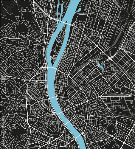 Fototapeta Black and white vector city map of Budapest with well organized separated layers