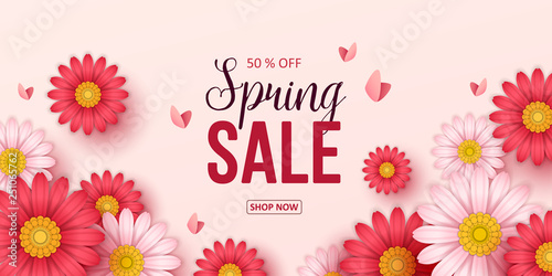 Spring sale background with beautiful flowers. Vector illustration