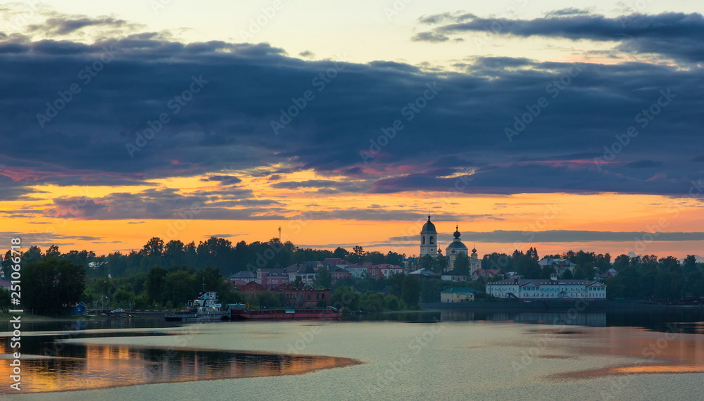 View on provincial russian town Myshkin located on Volga river in sunset, Russia View on provincial russian town Myshkin located on Volga river in sunset, Russia
