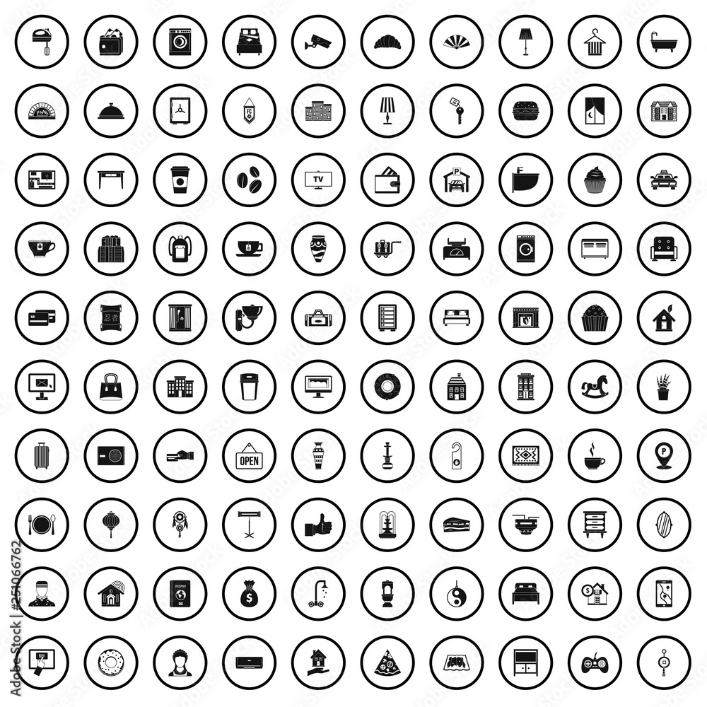 100 hotel icons set in simple style for any design vector illustration