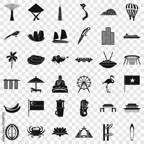 Singapore icons set. Simple style of 36 singapore vector icons for web for any design