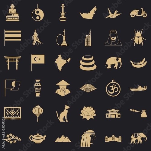 Asian things icons set. Simple style of 36 asian things vector icons for web for any design