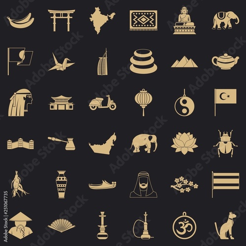 Asian trip icons set. Simple style of 36 asian trip vector icons for web for any design