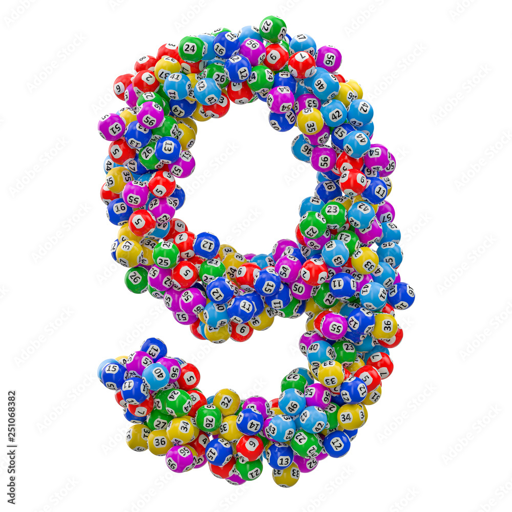 Number 9, from lottery balls, 3D rendering Number 9, from lottery balls, 3D rendering