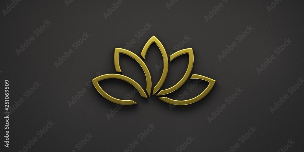 Obraz premium Gold Lotus Plant Logo. 3D Render Illustration