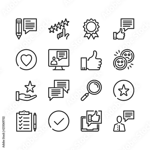Feedback icons set. Pixel perfect. Thin line design. Vector line icons set